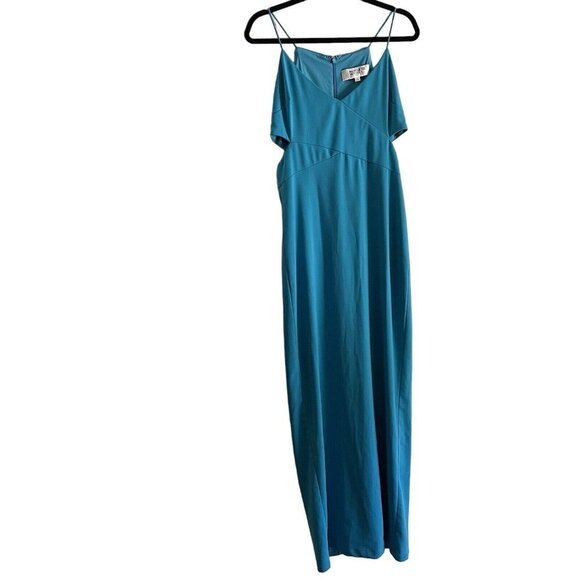 Badgley Mischka Collection Women 6 Teal Crepe Cutout Odessa Crossover Gown - Picture 4 of 13